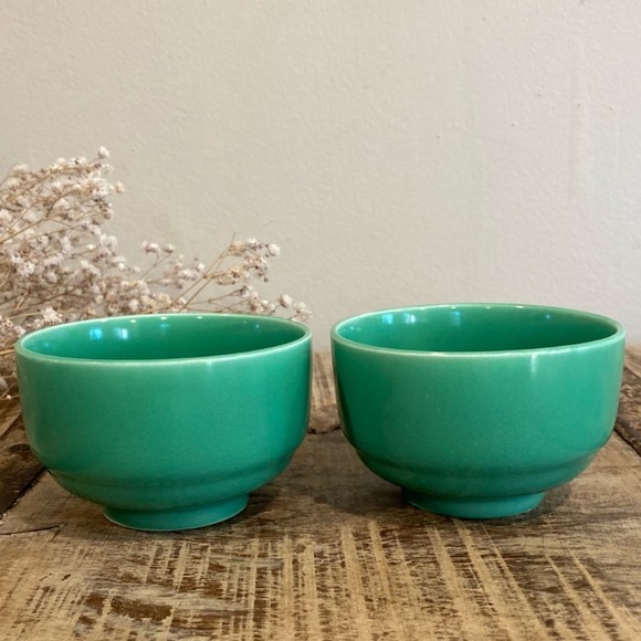 2 Homer Laughlin Riviera Light Green Art Deco Tea Cups Vintage - Picture 5 of 12